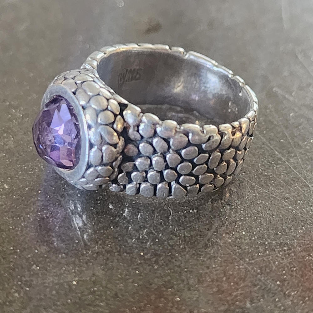 Sterling Silver Heavy Chunky Women's Ring Sz 11 Purple Gemstone Men's Snake Skin - Picture 4 of 11